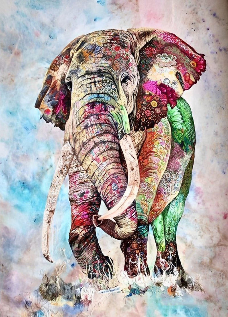 Colorful Elephant Playing in Water Diamond Painting