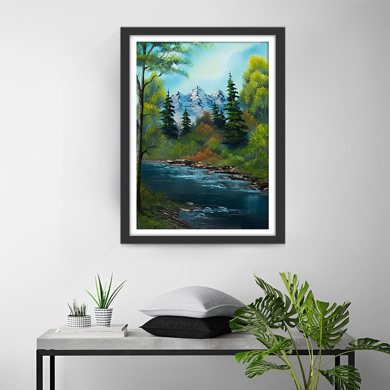 Green Forest and Snowy Mountains Diamond Painting