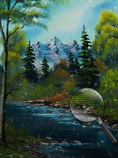 Green Forest and Snowy Mountains Diamond Painting