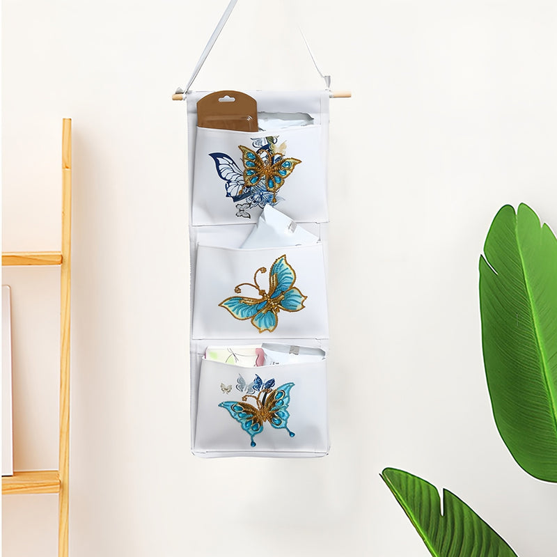 3 Pockets Blue Butterfly Home Organizer Hanging Storage Bag Diamond Painting Kits