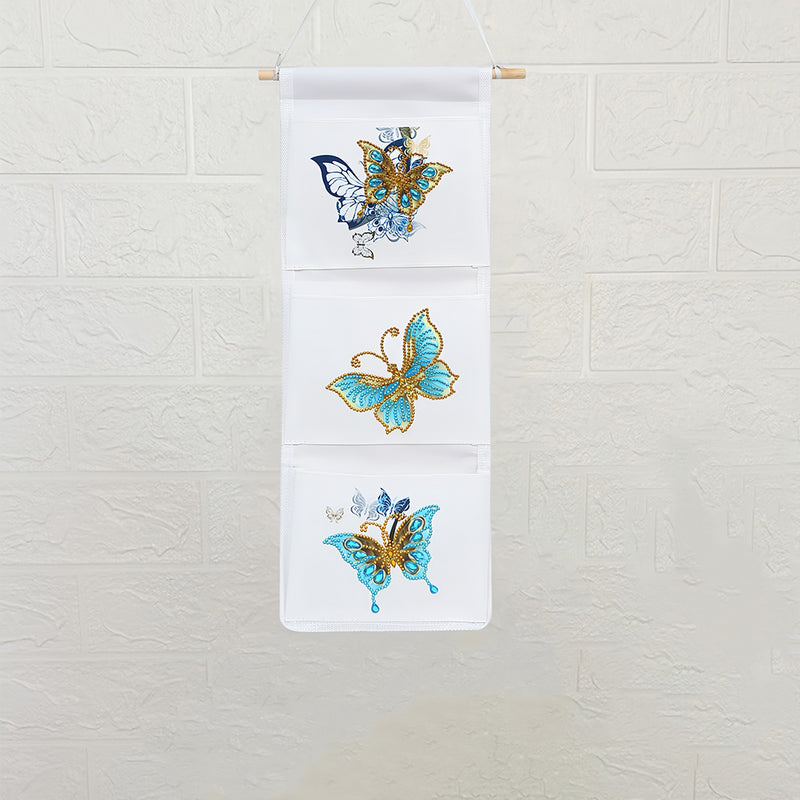 3 Pockets Blue Butterfly Home Organizer Hanging Storage Bag Diamond Painting Kits