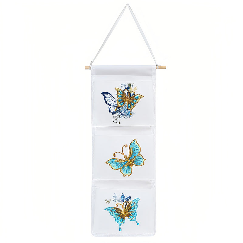 3 Pockets Blue Butterfly Home Organizer Hanging Storage Bag Diamond Painting Kits