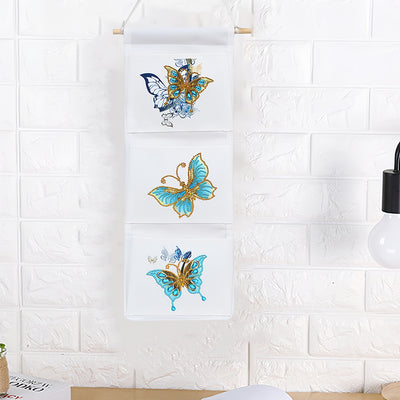 3 Pockets Blue Butterfly Home Organizer Hanging Storage Bag Diamond Painting Kits