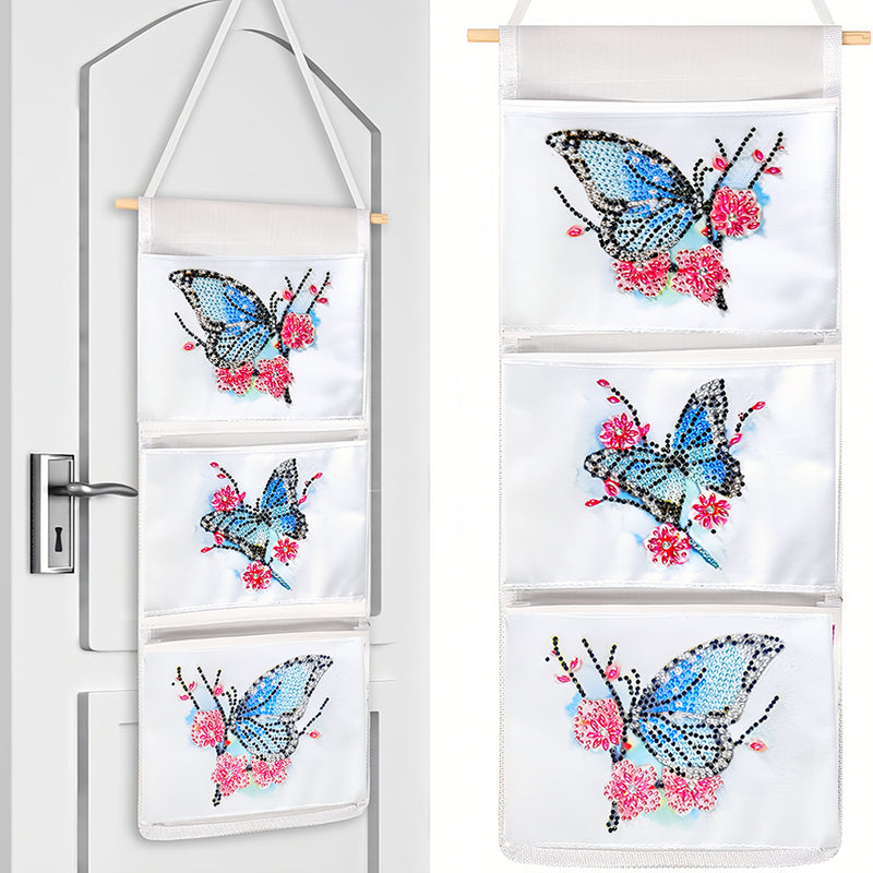 Blue Butterfly and Red Flower Home Organizer Hanging Storage Bag Diamond Painting Kits