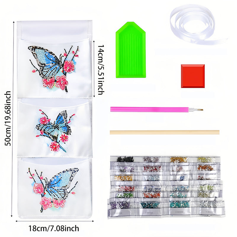 Blue Butterfly and Red Flower Home Organizer Hanging Storage Bag Diamond Painting Kits