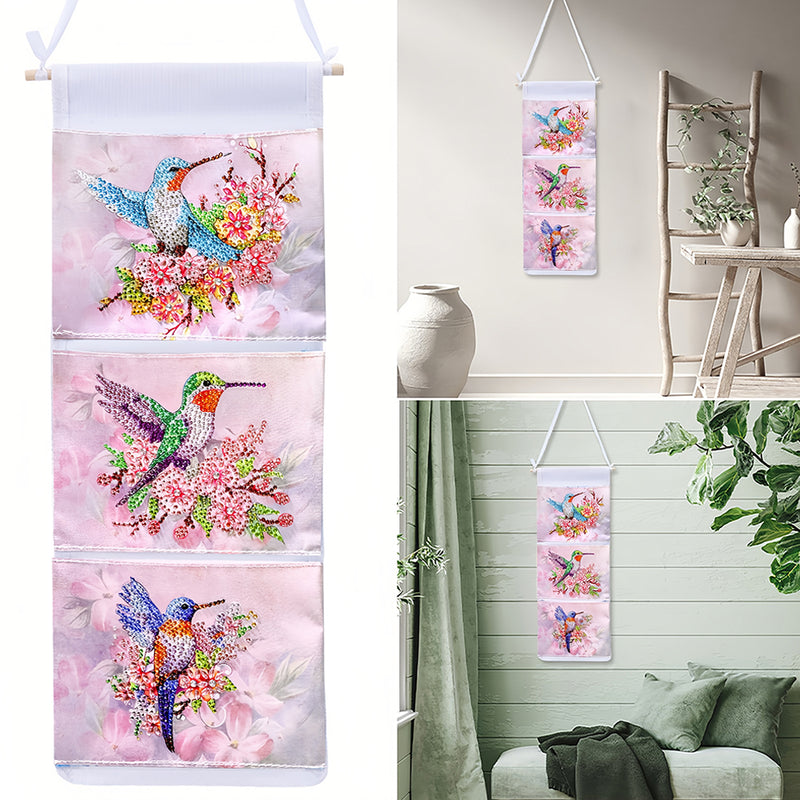 Hummingbird and Pink Flower Home Organizer Hanging Storage Bag Diamond Painting Kits