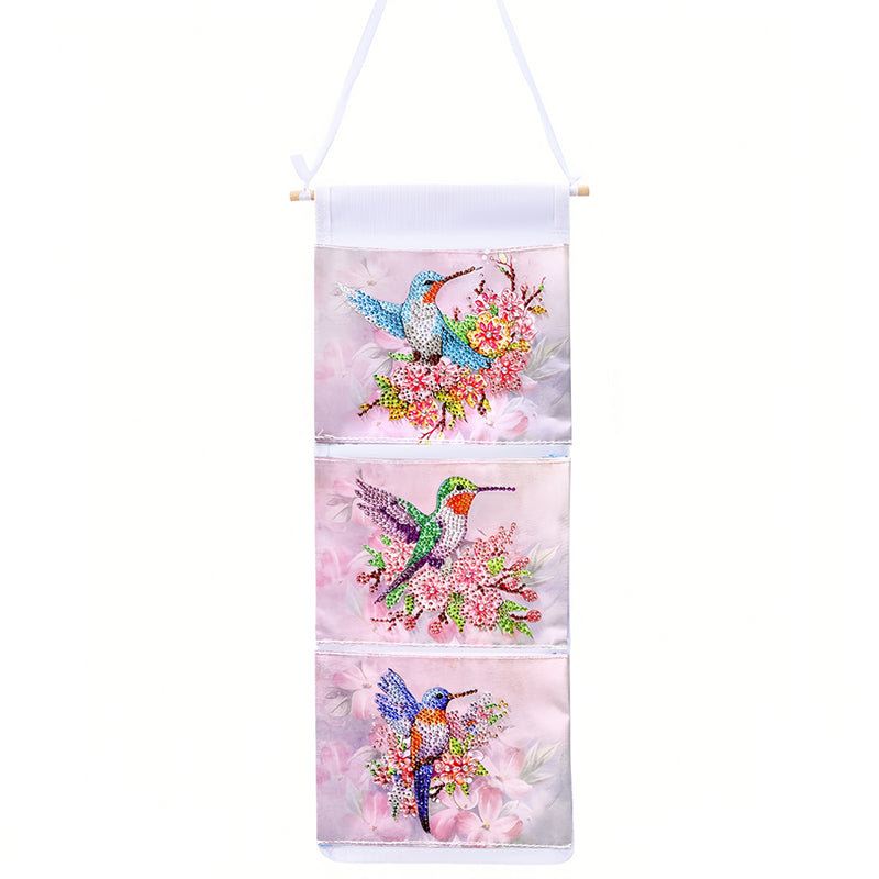 Hummingbird and Pink Flower Home Organizer Hanging Storage Bag Diamond Painting Kits