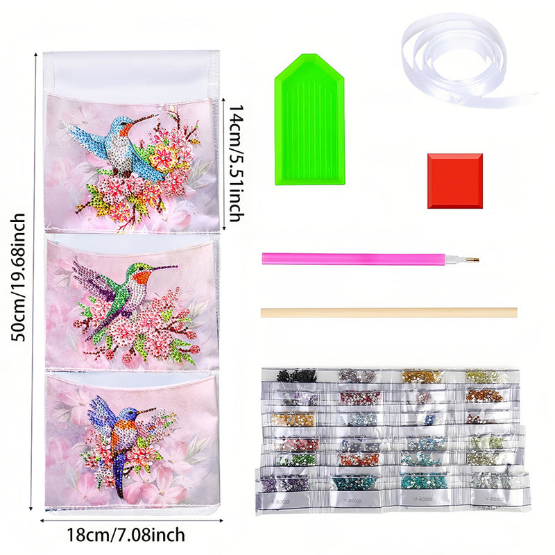 Hummingbird and Pink Flower Home Organizer Hanging Storage Bag Diamond Painting Kits