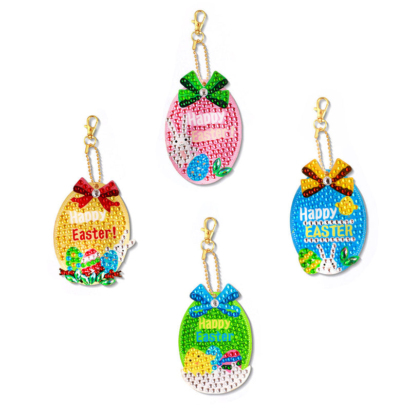 4Pcs Easter Eggs Acrylic Double Side Keychain Diamond Painting