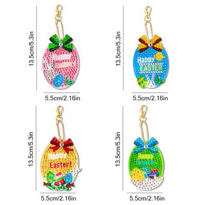 4Pcs Easter Eggs Acrylic Double Side Keychain Diamond Painting