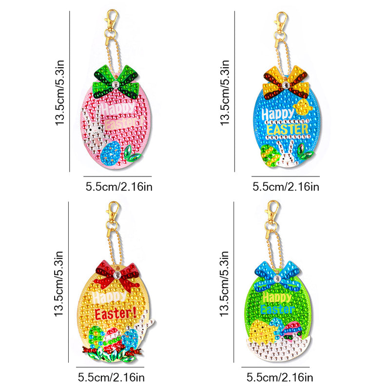 4Pcs Easter Eggs Acrylic Double Side Keychain Diamond Painting