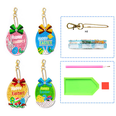 4Pcs Easter Eggs Acrylic Double Side Keychain Diamond Painting