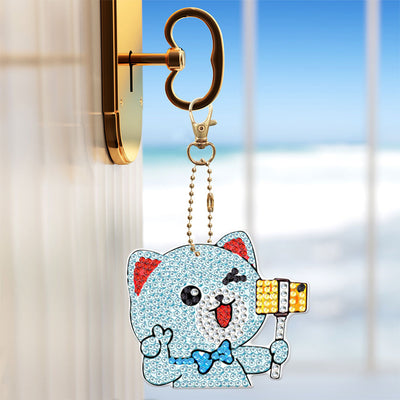 5Pcs Happy Cats Acrylic Double Side Keychain Diamond Painting