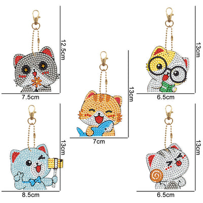 5Pcs Happy Cats Acrylic Double Side Keychain Diamond Painting