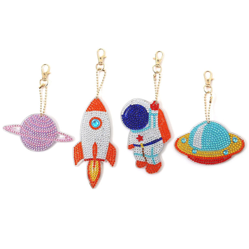 4Pcs Astronaut and Planet Acrylic Double Side Keychain Diamond Painting