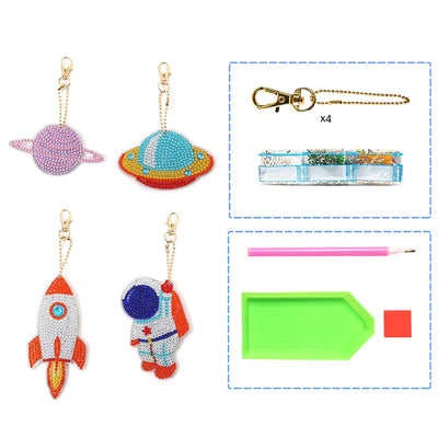 4Pcs Astronaut and Planet Acrylic Double Side Keychain Diamond Painting