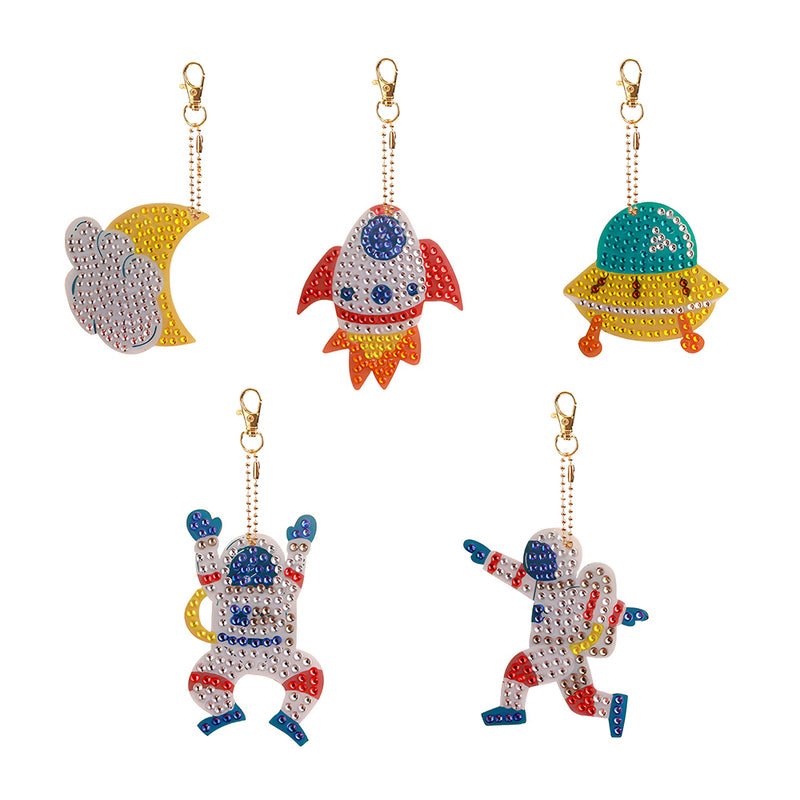 5Pcs Astronaut and Rocket Acrylic Double Side Keychain Diamond Painting