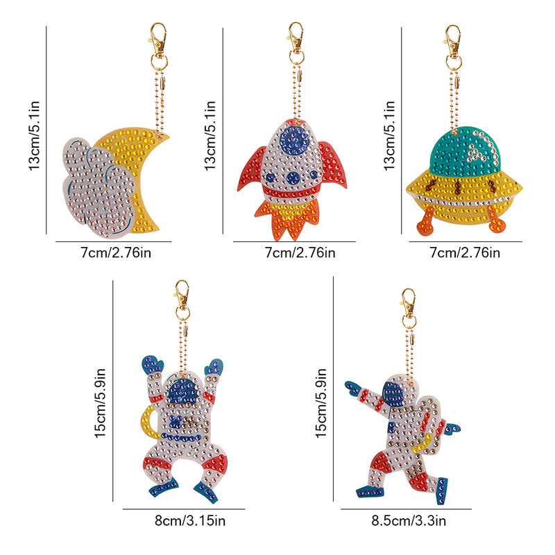 5Pcs Astronaut and Rocket Acrylic Double Side Keychain Diamond Painting