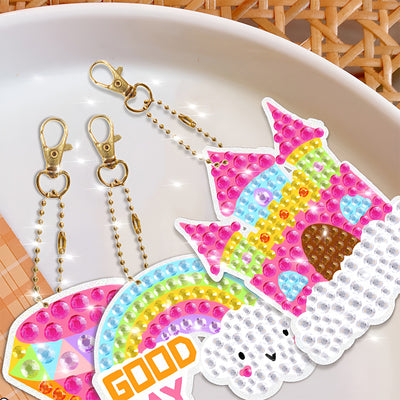 15Pcs Childlike Rainbow Gem Unicorn Acrylic One Side Keychain Diamond Painting