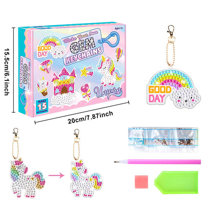 15Pcs Childlike Rainbow Gem Unicorn Acrylic One Side Keychain Diamond Painting