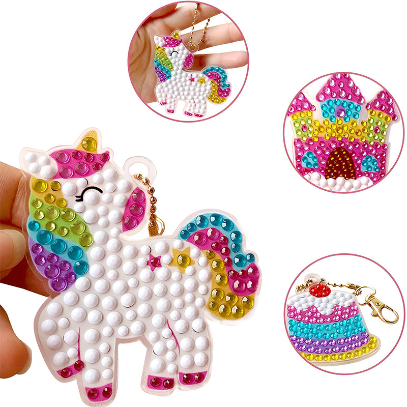 15Pcs Childlike Rainbow Gem Unicorn Acrylic One Side Keychain Diamond Painting