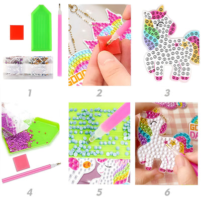 15Pcs Childlike Rainbow Gem Unicorn Acrylic One Side Keychain Diamond Painting