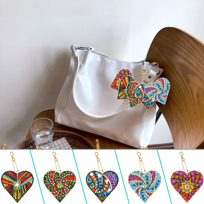 5Pcs Colorful Heart Acrylic Double Side Keychain Diamond Painting