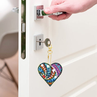 5Pcs Colorful Heart Acrylic Double Side Keychain Diamond Painting