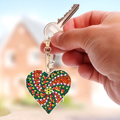 5Pcs Colorful Heart Acrylic Double Side Keychain Diamond Painting