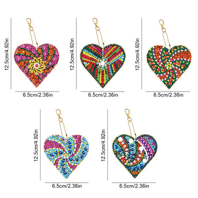 5Pcs Colorful Heart Acrylic Double Side Keychain Diamond Painting