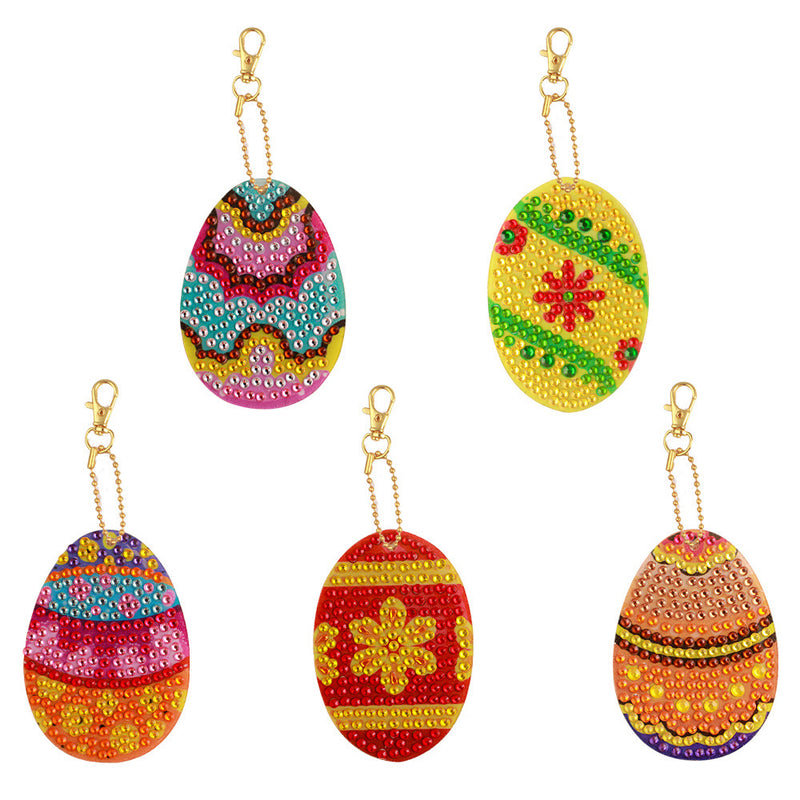 5Pcs Colorful Easter Eggs Acrylic Double Side Keychain Diamond Painting