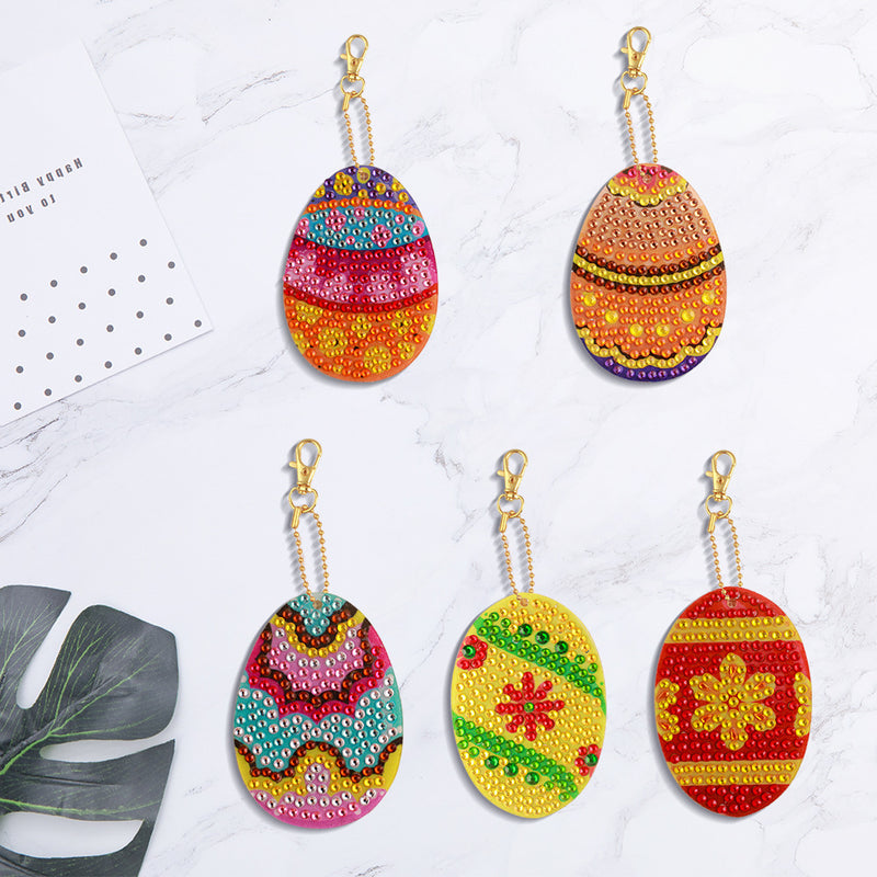 5Pcs Colorful Easter Eggs Acrylic Double Side Keychain Diamond Painting