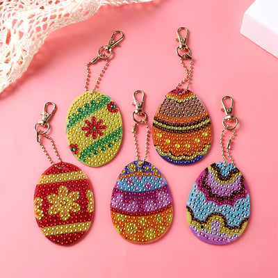 5Pcs Colorful Easter Eggs Acrylic Double Side Keychain Diamond Painting