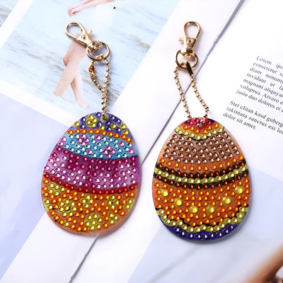 5Pcs Colorful Easter Eggs Acrylic Double Side Keychain Diamond Painting