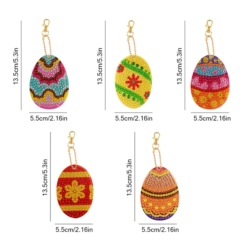 5Pcs Colorful Easter Eggs Acrylic Double Side Keychain Diamond Painting