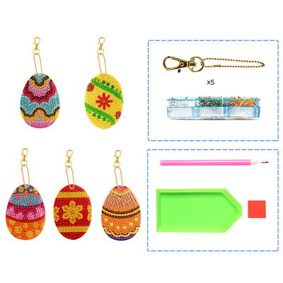 5Pcs Colorful Easter Eggs Acrylic Double Side Keychain Diamond Painting