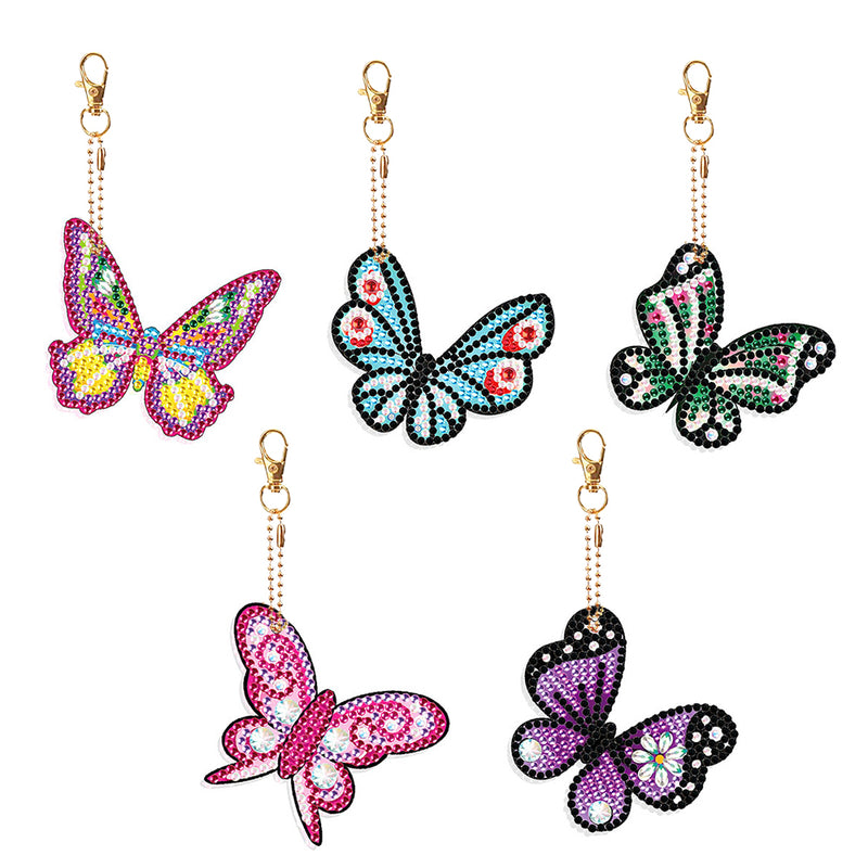 5Pcs Colorful Butterfly Acrylic Double Side Keychain Diamond Painting