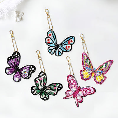 5Pcs Colorful Butterfly Acrylic Double Side Keychain Diamond Painting