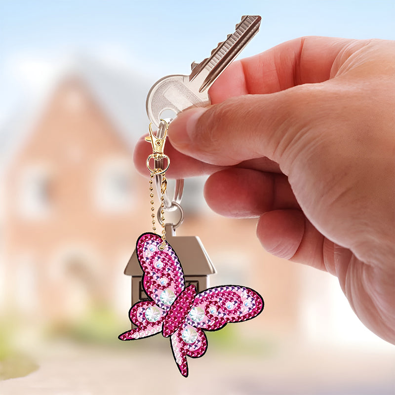 5Pcs Colorful Butterfly Acrylic Double Side Keychain Diamond Painting