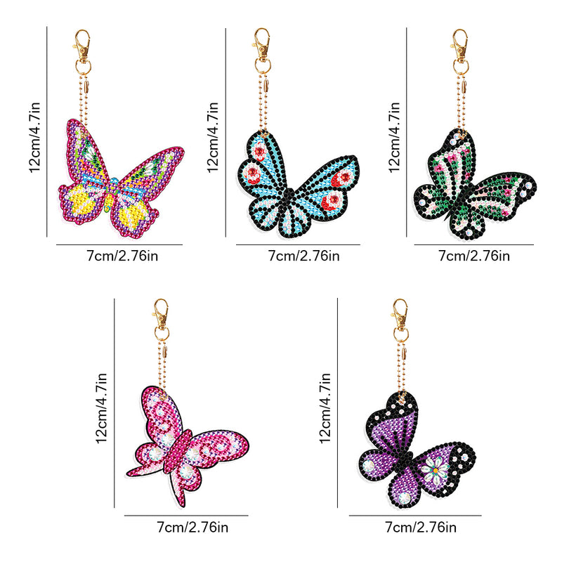 5Pcs Colorful Butterfly Acrylic Double Side Keychain Diamond Painting