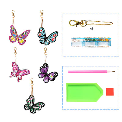 5Pcs Colorful Butterfly Acrylic Double Side Keychain Diamond Painting