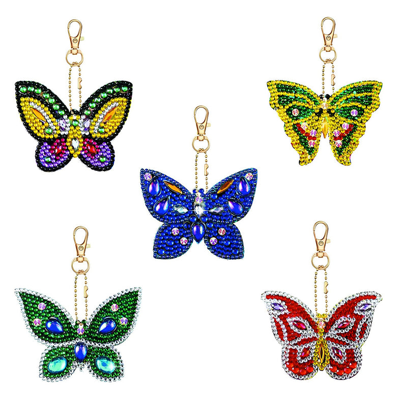 5Pcs Beautiful Butterfly Acrylic Double Side Keychain Diamond Painting