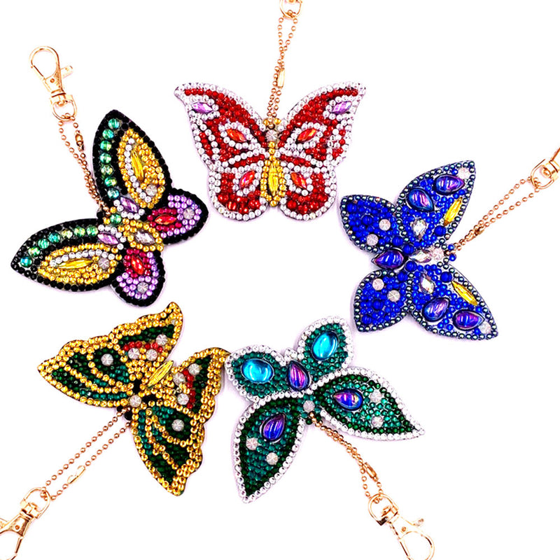 5Pcs Beautiful Butterfly Acrylic Double Side Keychain Diamond Painting