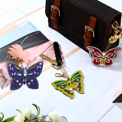 5Pcs Beautiful Butterfly Acrylic Double Side Keychain Diamond Painting