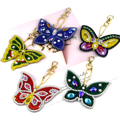 5Pcs Beautiful Butterfly Acrylic Double Side Keychain Diamond Painting