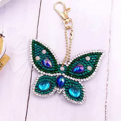 5Pcs Beautiful Butterfly Acrylic Double Side Keychain Diamond Painting