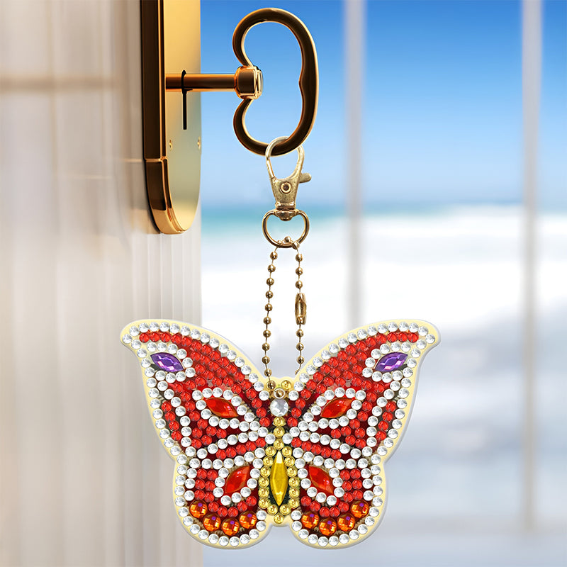 5Pcs Beautiful Butterfly Acrylic Double Side Keychain Diamond Painting