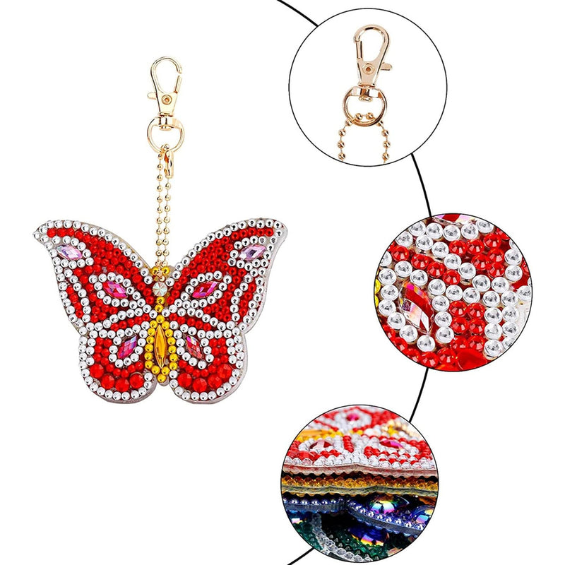 5Pcs Beautiful Butterfly Acrylic Double Side Keychain Diamond Painting