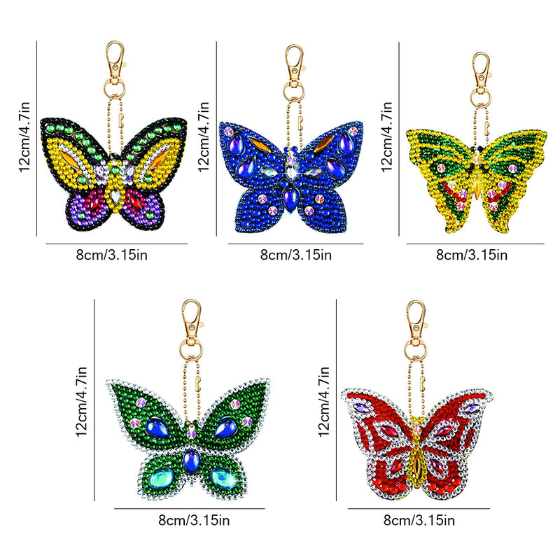 5Pcs Beautiful Butterfly Acrylic Double Side Keychain Diamond Painting