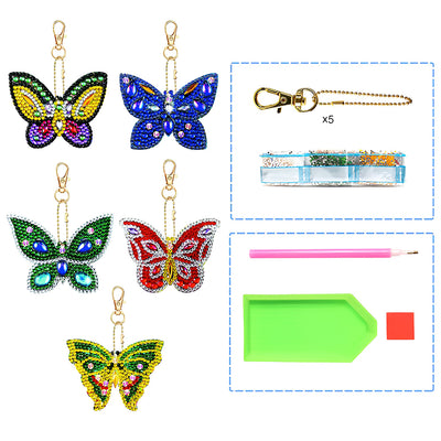 5Pcs Beautiful Butterfly Acrylic Double Side Keychain Diamond Painting